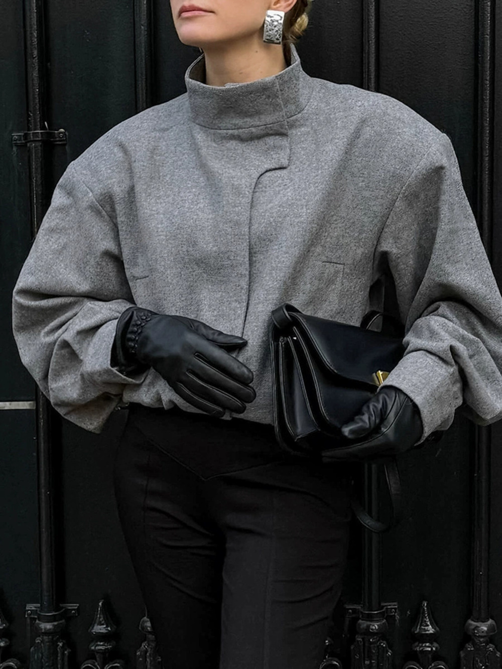 Forever 21 Gray Wool Loose Thick Stand Collar Jacket Fall Winter
